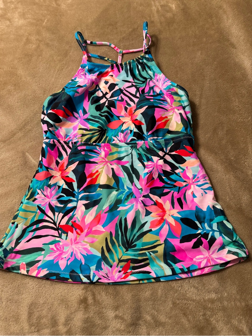 Raisins Tropical Floral Tankini Top in Pink, Teal, Navy